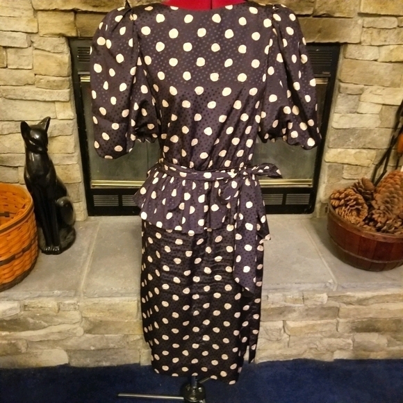 Vintage 80s Polka Dot Peplum Dress - Picture 1 of 4